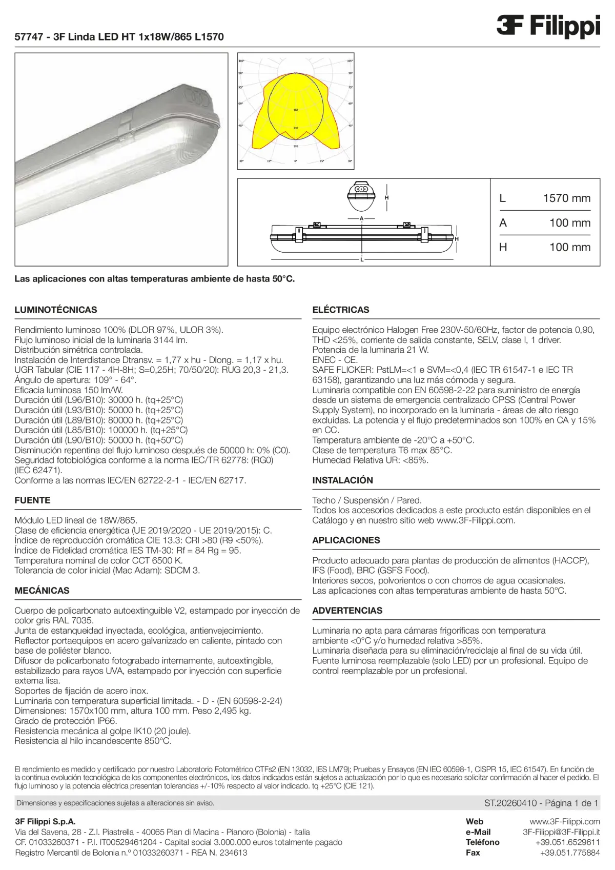 57747 - 3F Linda LED HT 1x18W-865 L1570 - Datasheet - es