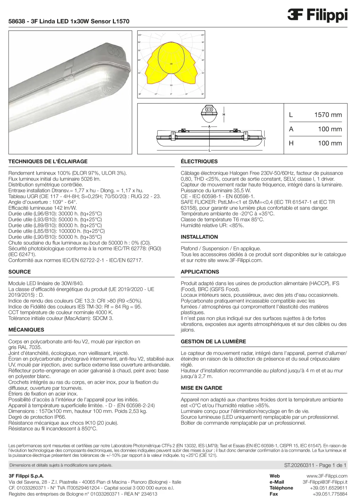 58638 - 3F Linda LED 1x30W Sensor L1570 - Datasheet - fr