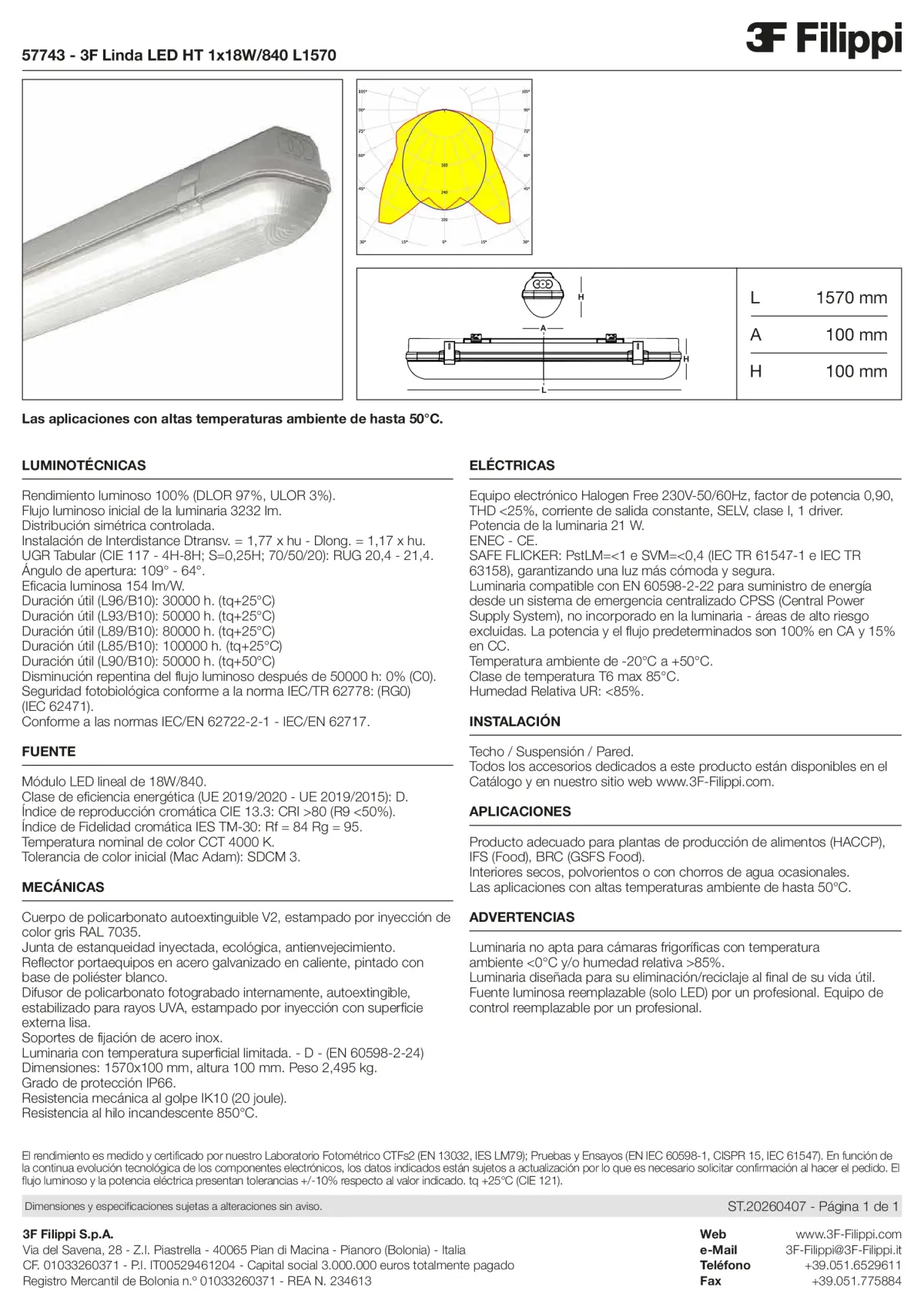 57743 - 3F Linda LED HT 1x18W-840 L1570 - Datasheet - es
