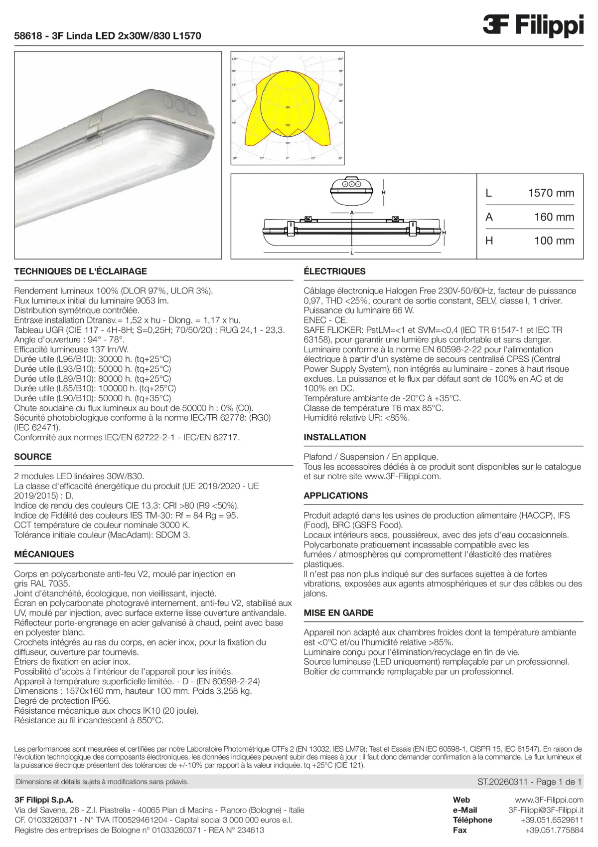 58618 - 3F Linda LED 2x30W-830 L1570 - Datasheet - fr
