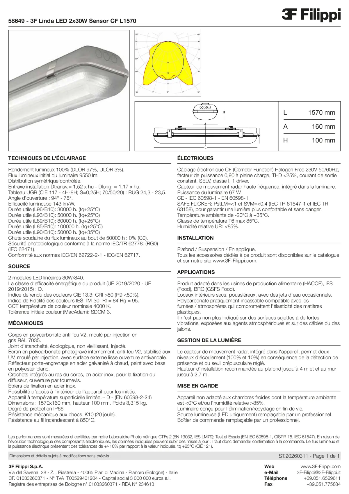 58649 - 3F Linda LED 2x30W Sensor CF L1570 - Datasheet - fr