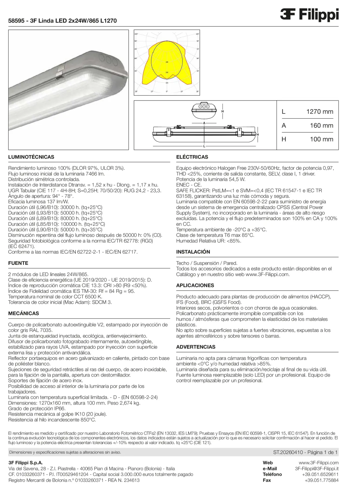 58595 - 3F Linda LED 2x24W-865 L1270 - Datasheet - es