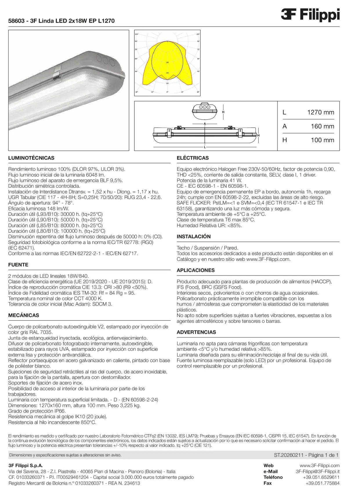 58603 - 3F Linda LED 2x18W EP L1270 - Datasheet - es