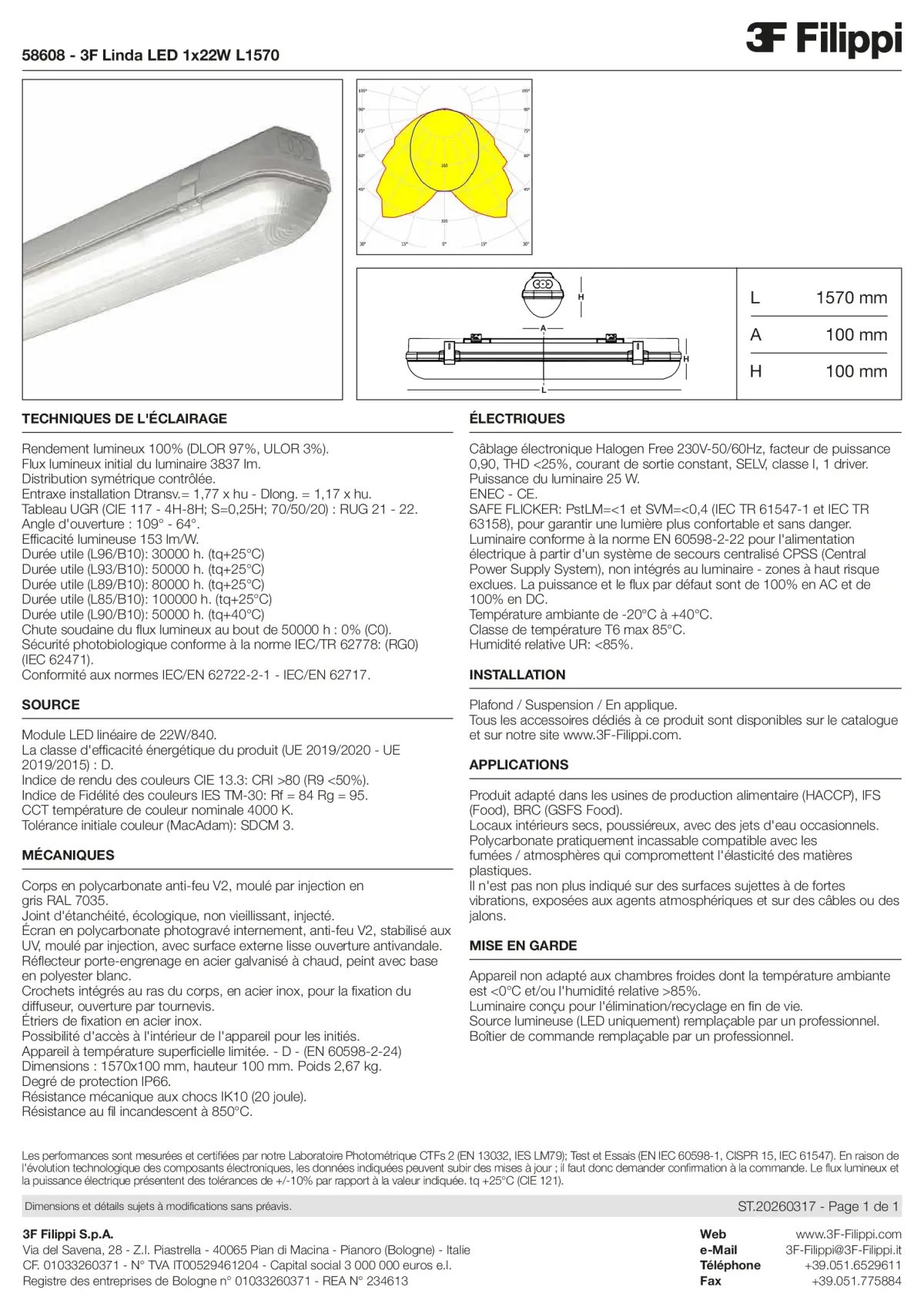 58608 - 3F Linda LED 1x22W L1570 - Datasheet - fr