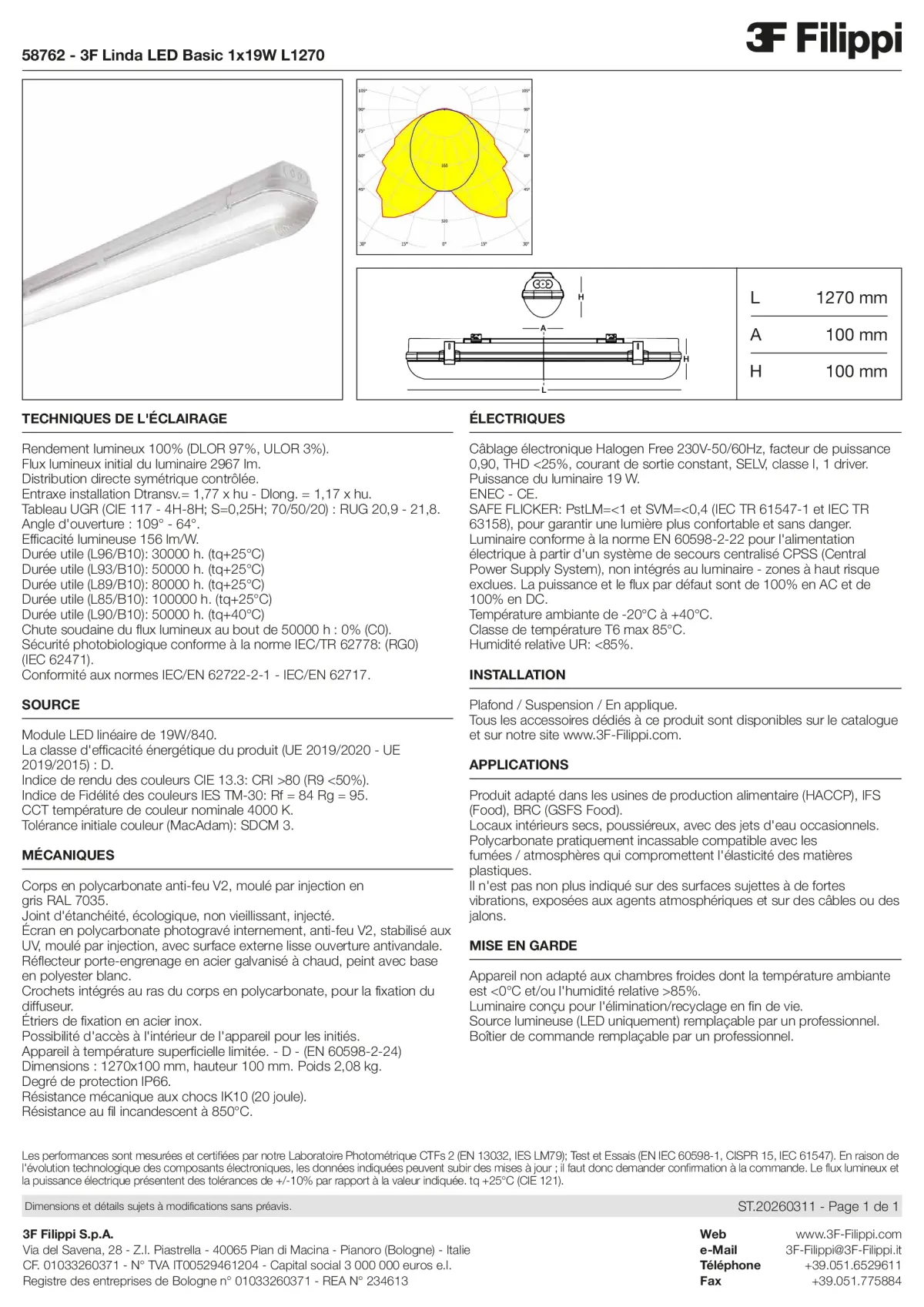 58762 - 3F Linda LED Basic 1x19W L1270 - Datasheet - fr