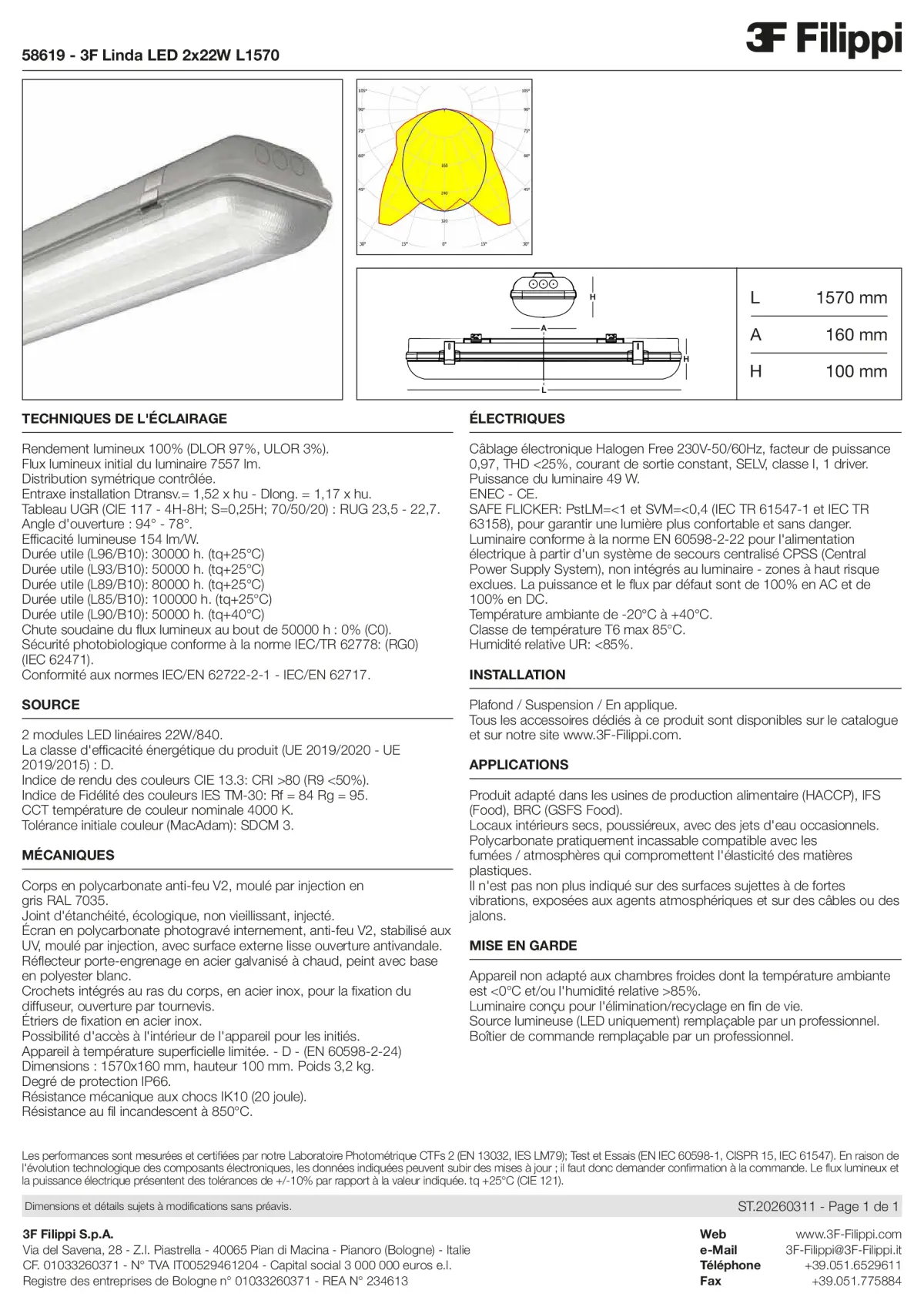 58619 - 3F Linda LED 2x22W L1570 - Datasheet - fr
