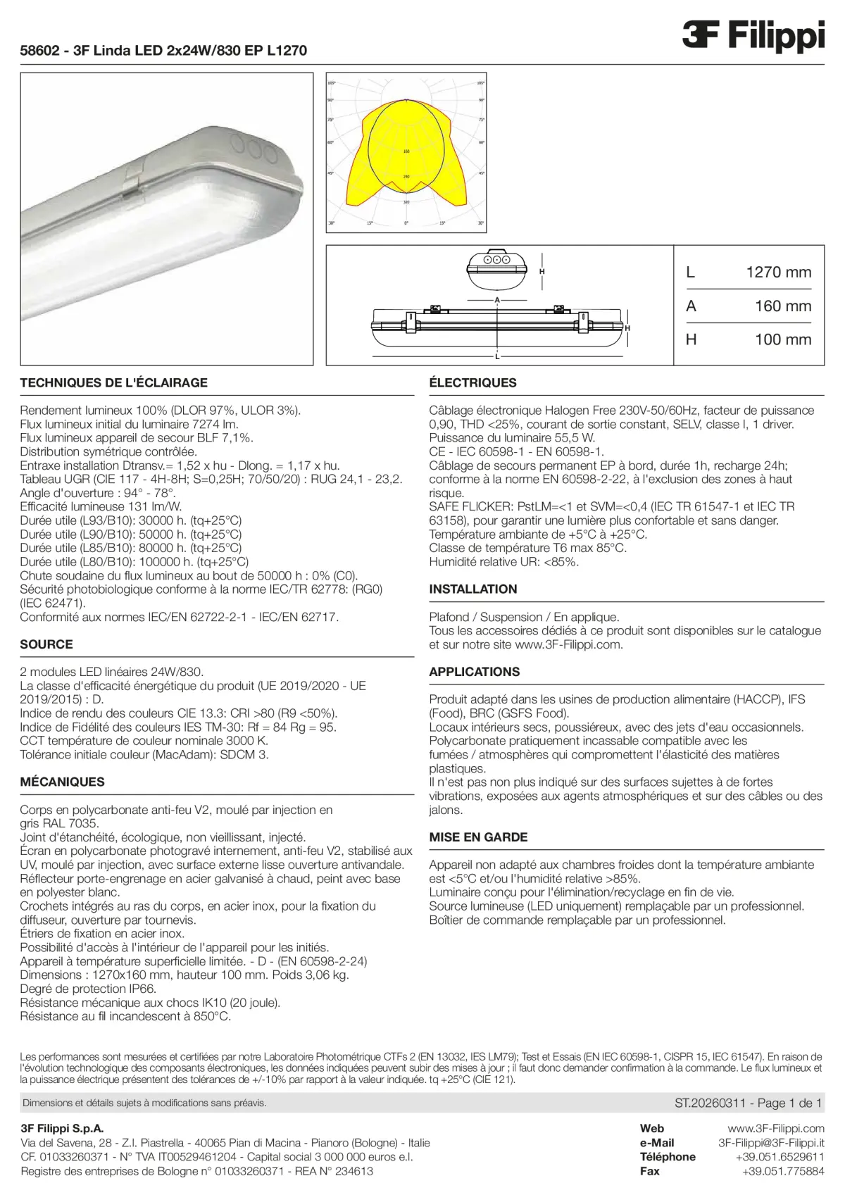 58602 - 3F Linda LED 2x24W-830 EP L1270 - Datasheet - fr