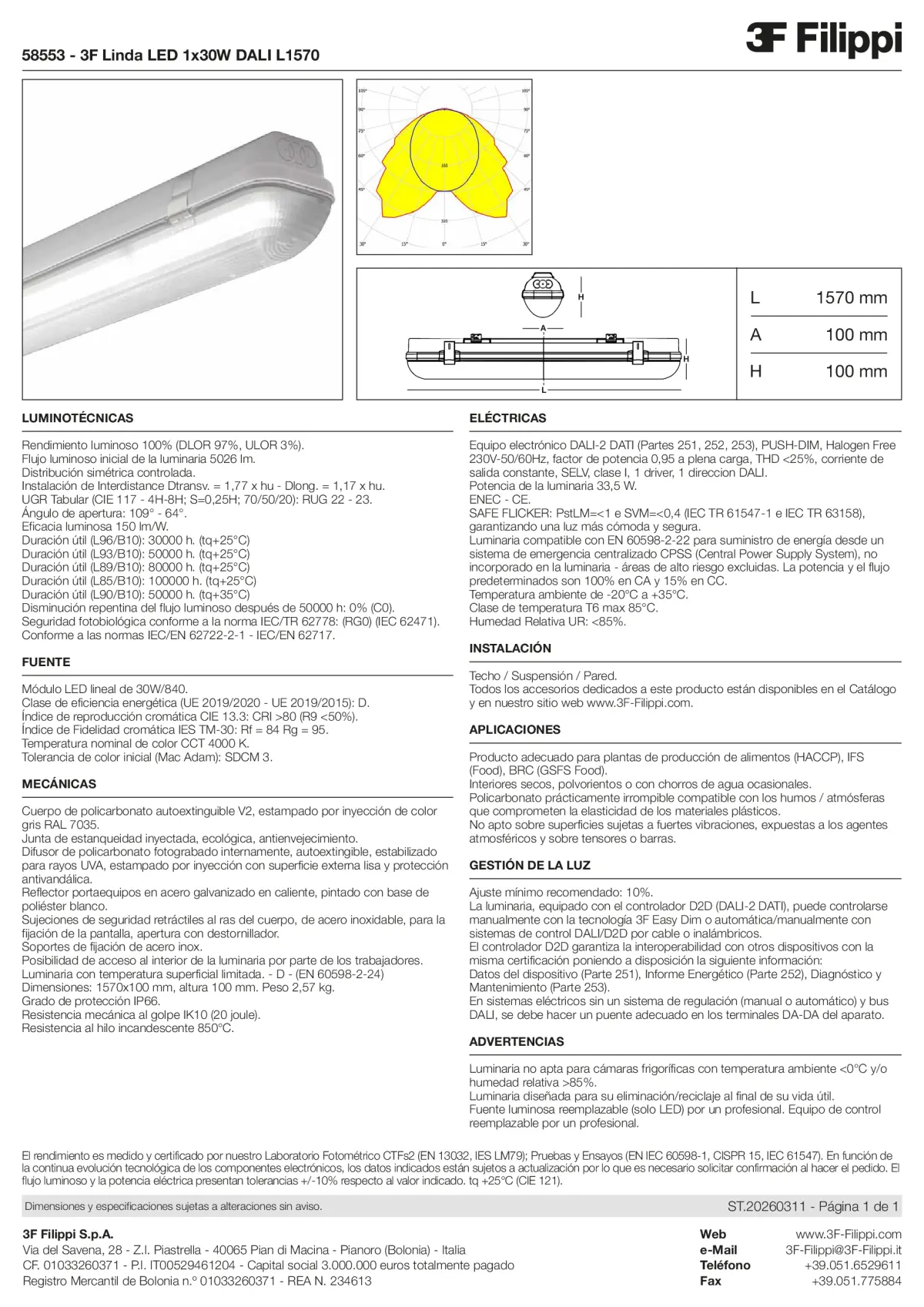 58553 - 3F Linda LED 1x30W DALI L1570 - Datasheet - es