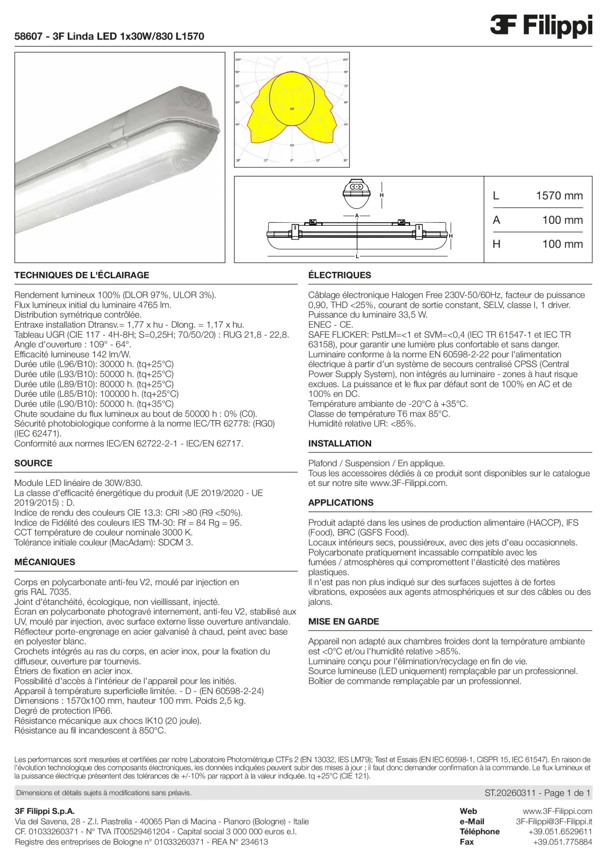 58607 - 3F Linda LED 1x30W-830 L1570 - Datasheet - fr