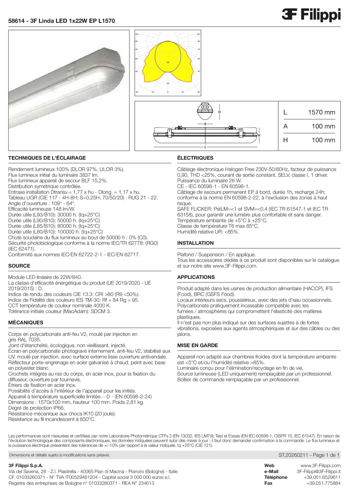 58614 - 3F Linda LED 1x22W EP L1570 - Datasheet - fr