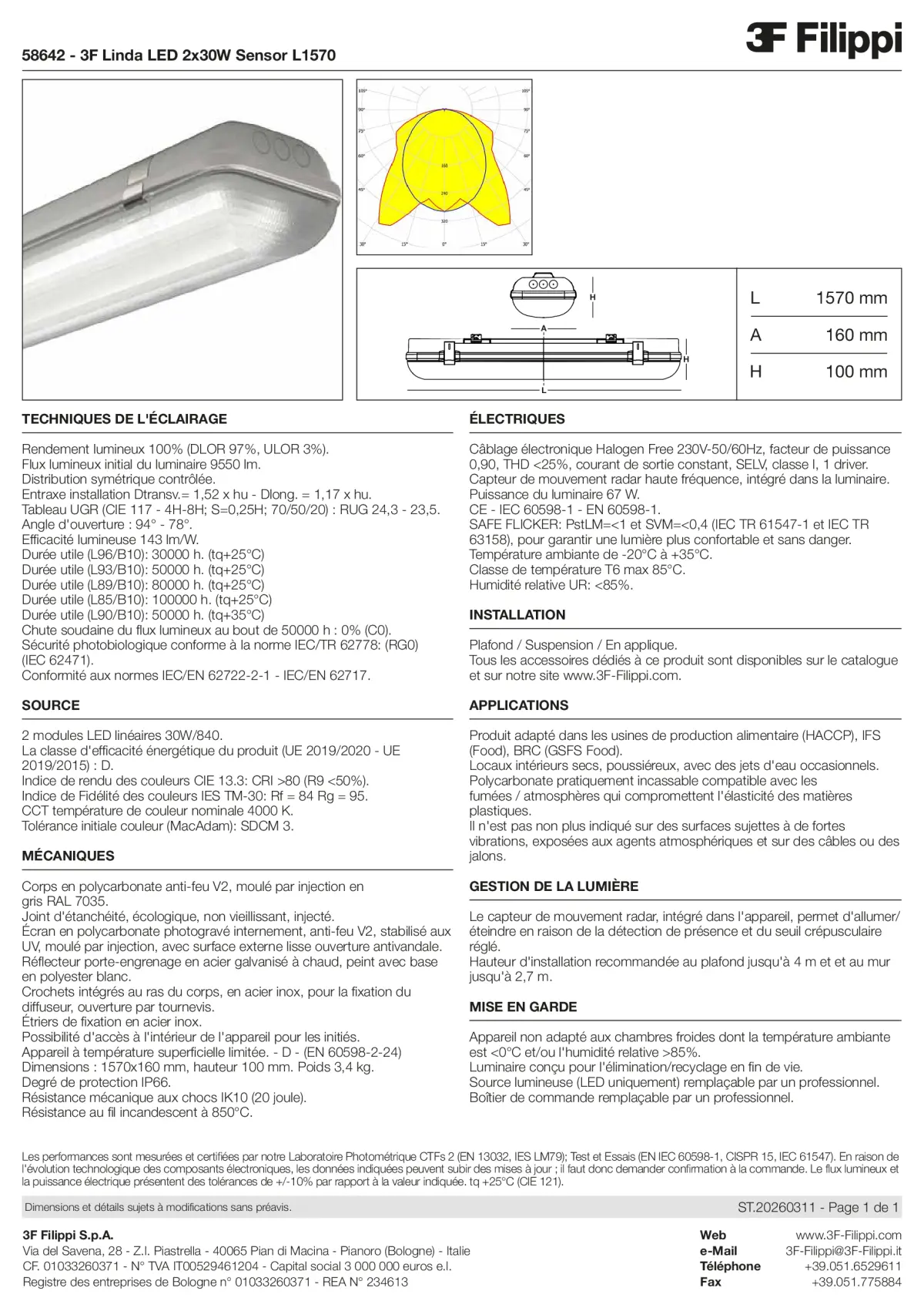 58642 - 3F Linda LED 2x30W Sensor L1570 - Datasheet - fr