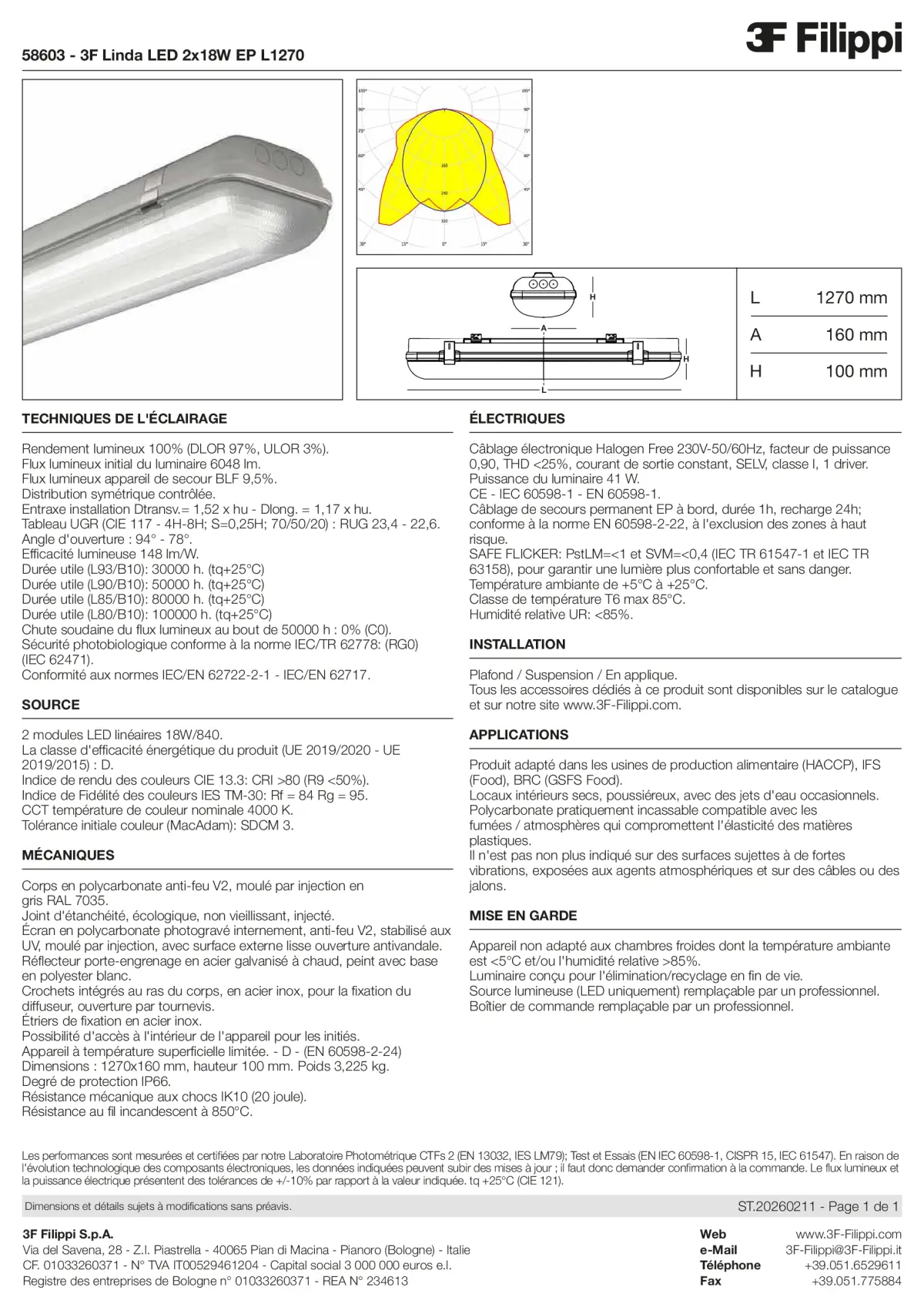 58603 - 3F Linda LED 2x18W EP L1270 - Datasheet - fr
