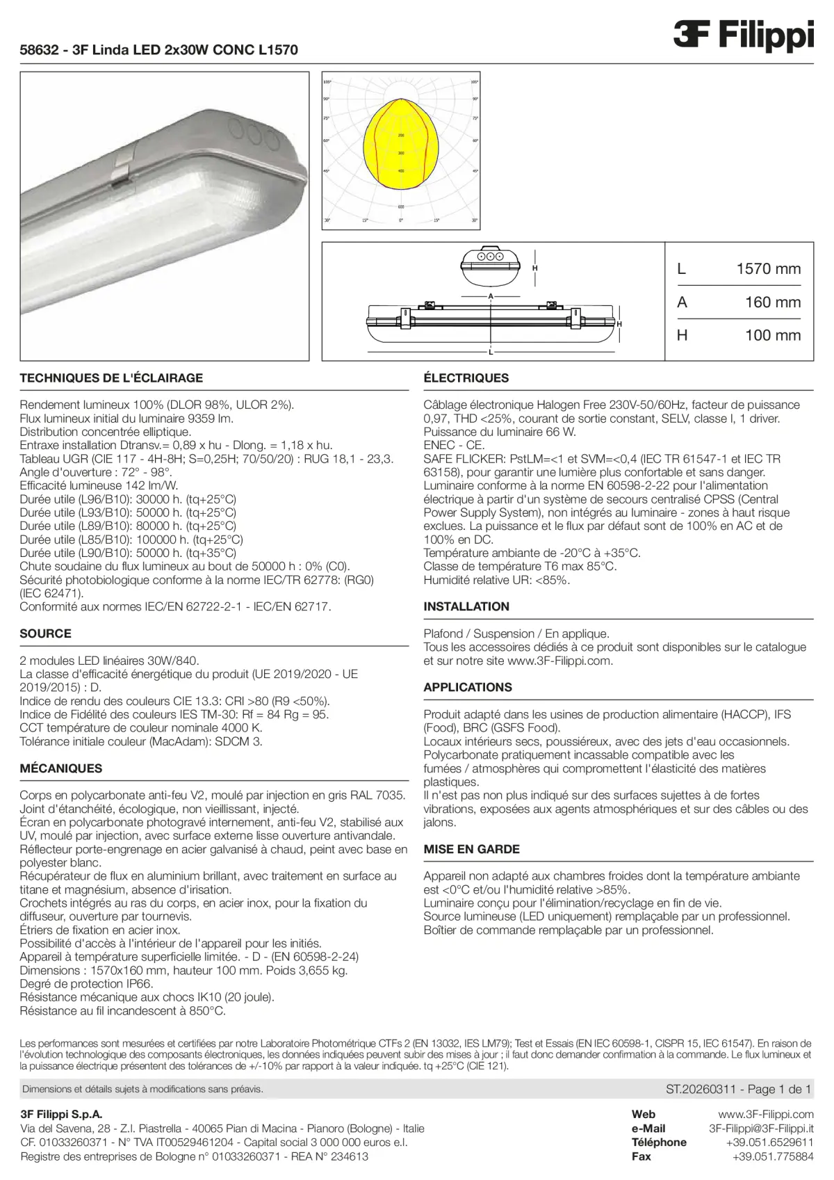 58632 - 3F Linda LED 2x30W CONC L1570 - Datasheet - fr