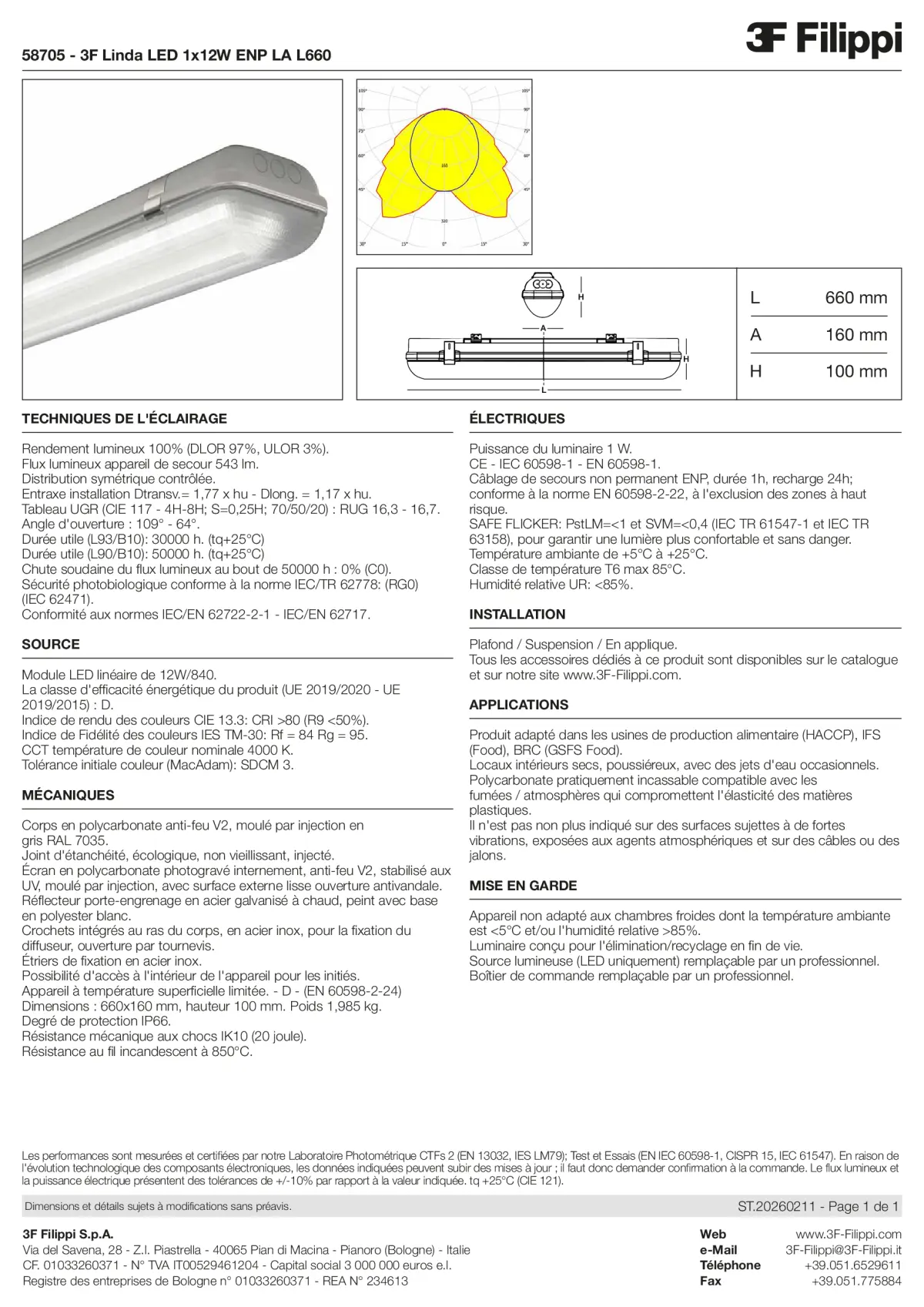 58705 - 3F Linda LED 1x12W ENP LA L660 - Datasheet - fr