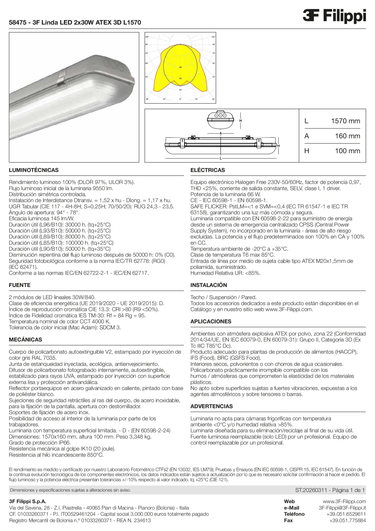 58475 - 3F Linda LED 2x30W ATEX 3D L1570 - Datasheet - es