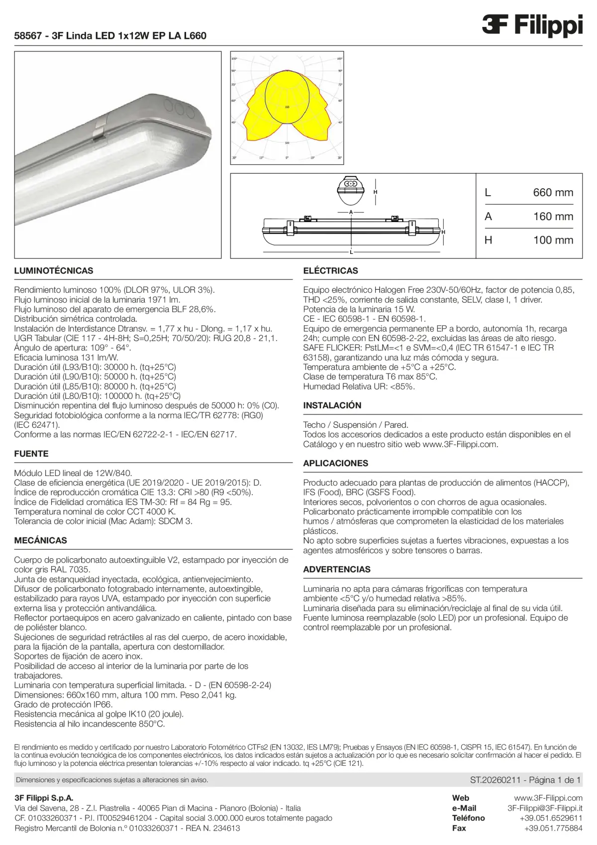 58567 - 3F Linda LED 1x12W EP LA L660 - Datasheet - es