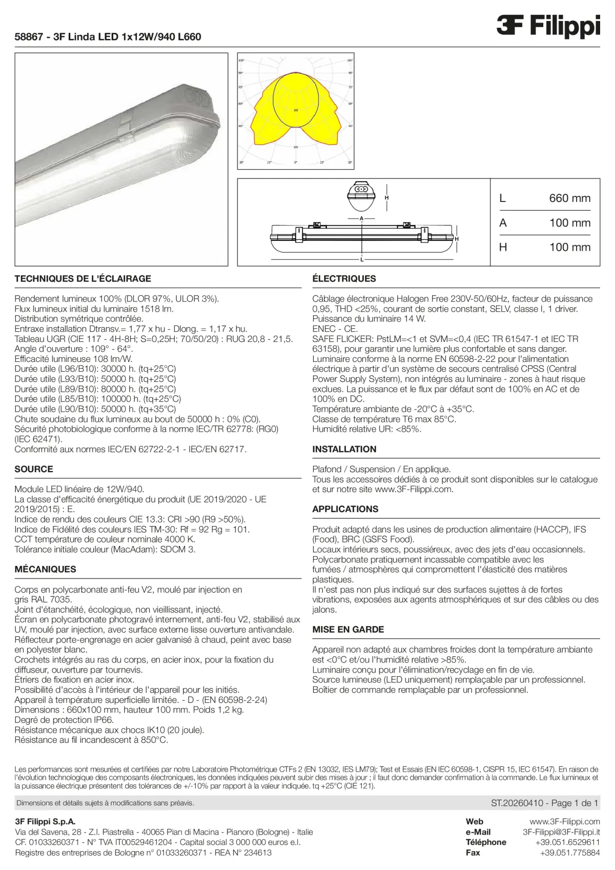 58867 - 3F Linda LED 1x12W-940 L660 - Datasheet - fr