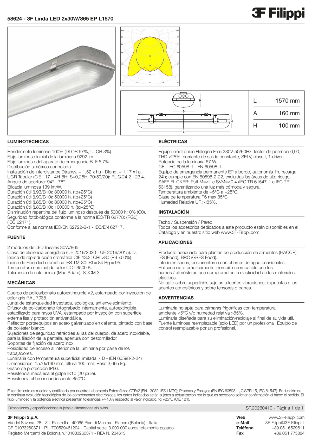 58624 - 3F Linda LED 2x30W-865 EP L1570 - Datasheet - es