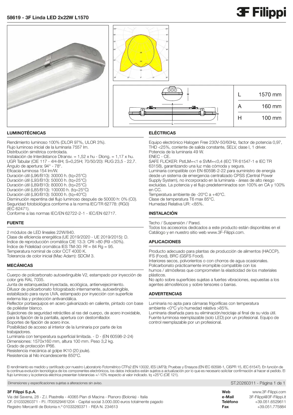 58619 - 3F Linda LED 2x22W L1570 - Datasheet - es
