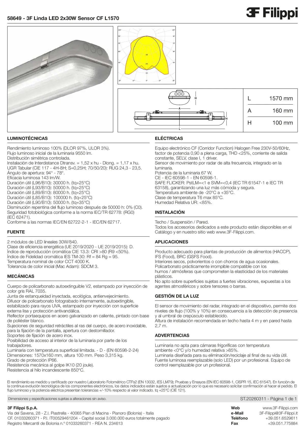 58649 - 3F Linda LED 2x30W Sensor CF L1570 - Datasheet - es