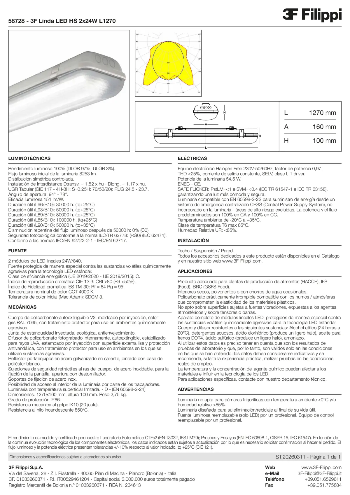 58728 - 3F Linda LED HS 2x24W L1270 - Datasheet - es