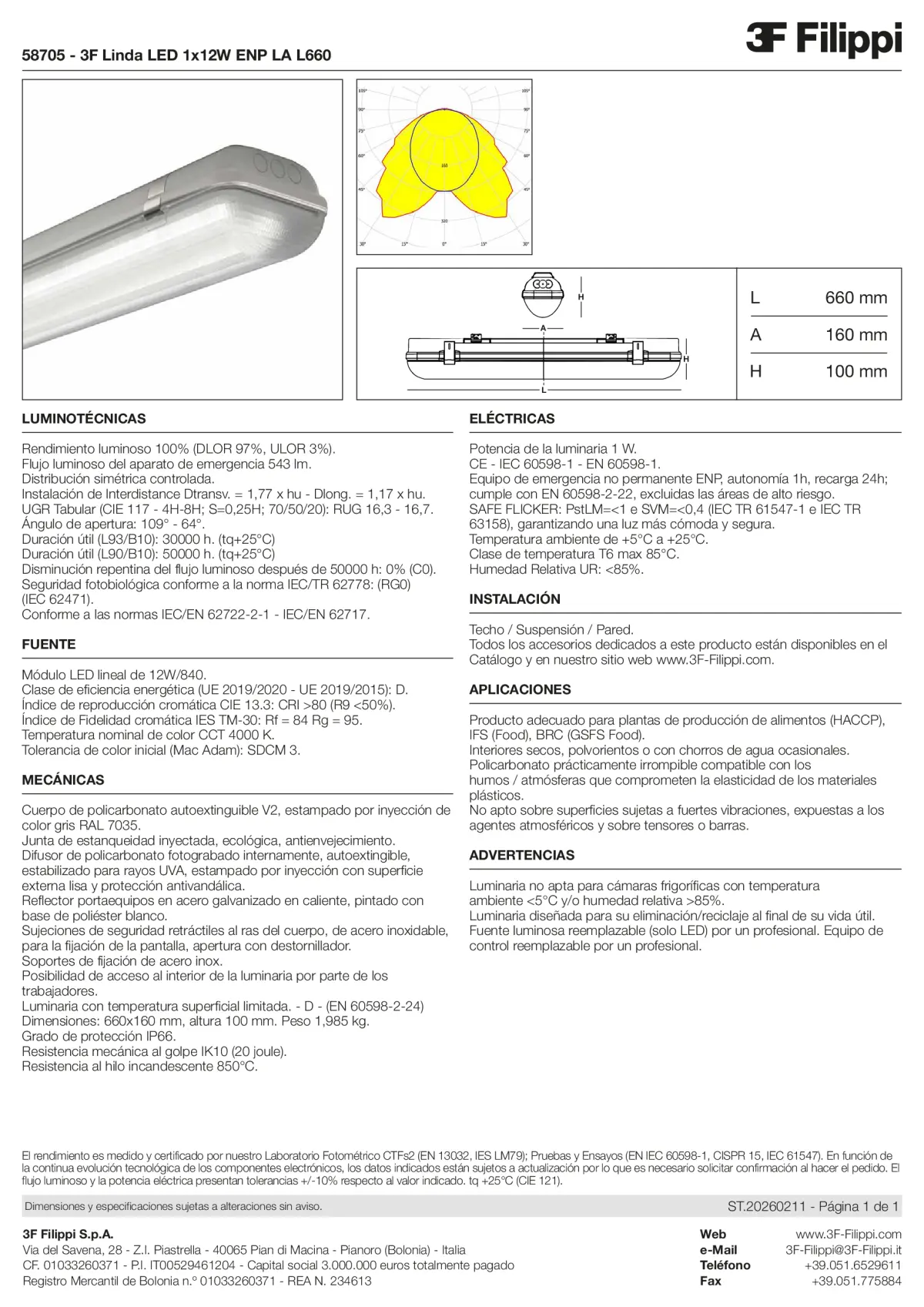 58705 - 3F Linda LED 1x12W ENP LA L660 - Datasheet - es