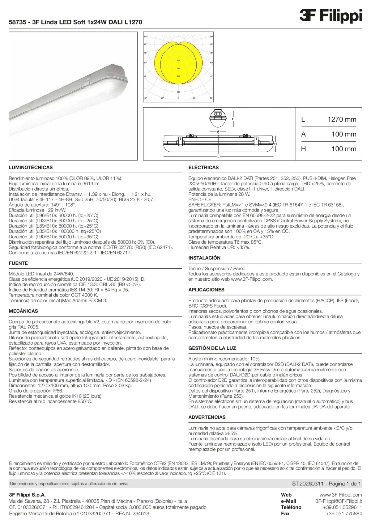 58735 - 3F Linda LED Soft 1x24W DALI L1270 - Datasheet - es