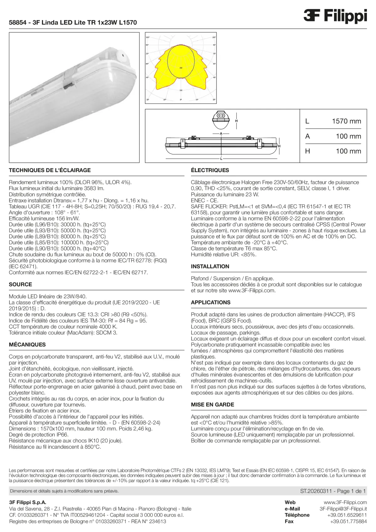 58854 - 3F Linda LED Lite TR 1x23W L1570 - Datasheet - fr