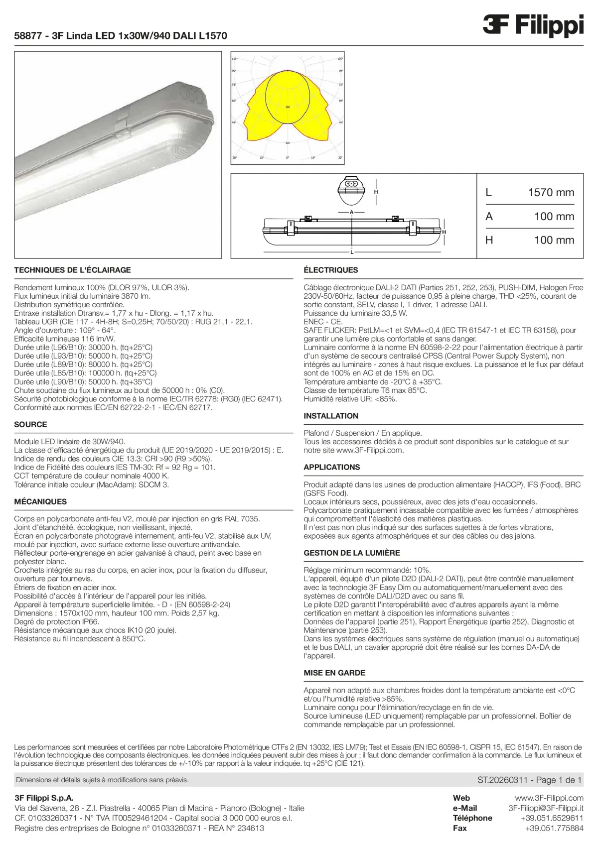 58877 - 3F Linda LED 1x30W-940 DALI L1570 - Datasheet - fr