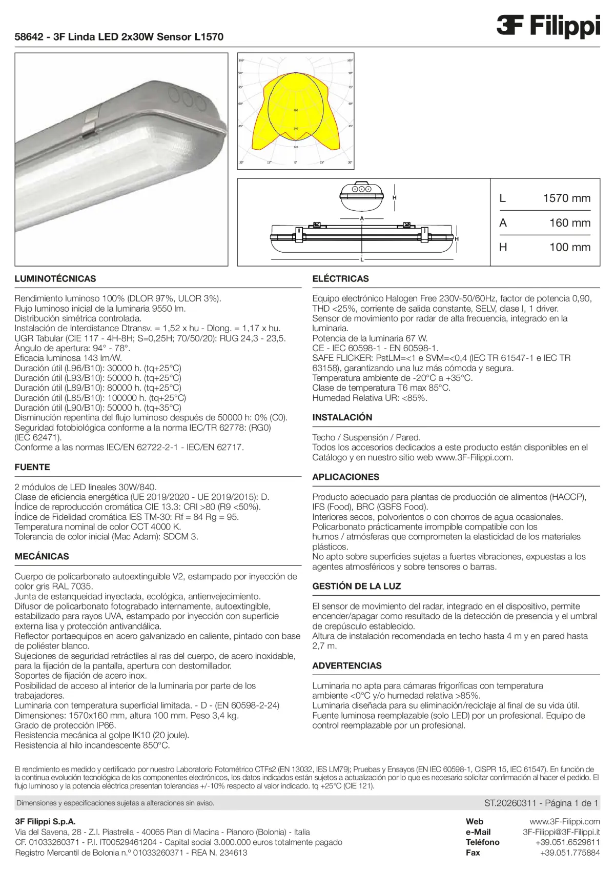 58642 - 3F Linda LED 2x30W Sensor L1570 - Datasheet - es