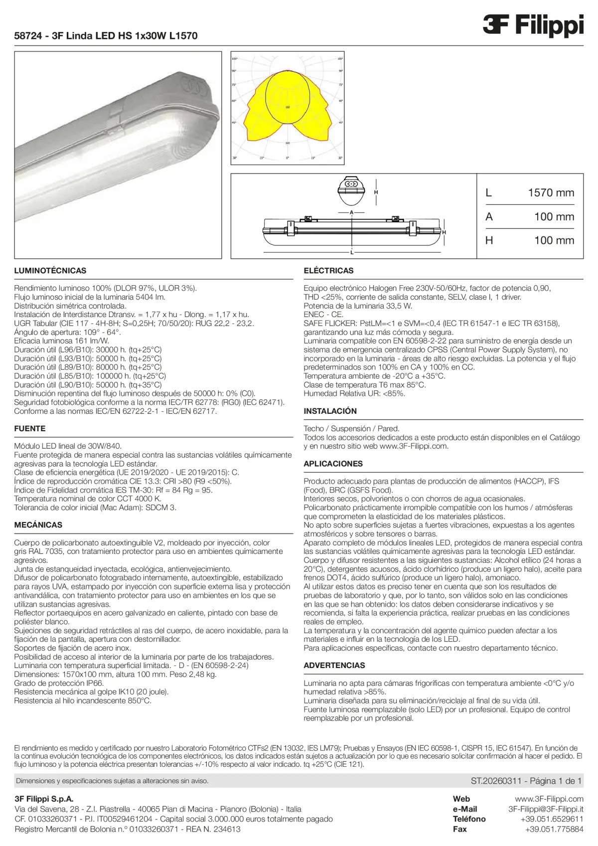 58724 - 3F Linda LED HS 1x30W L1570 - Datasheet - es