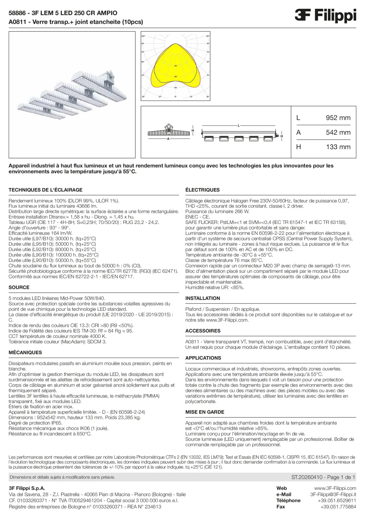 58886+A0811 - 3F LEM 5 LED 250 CR AMPIO + VT - Datasheet - fr