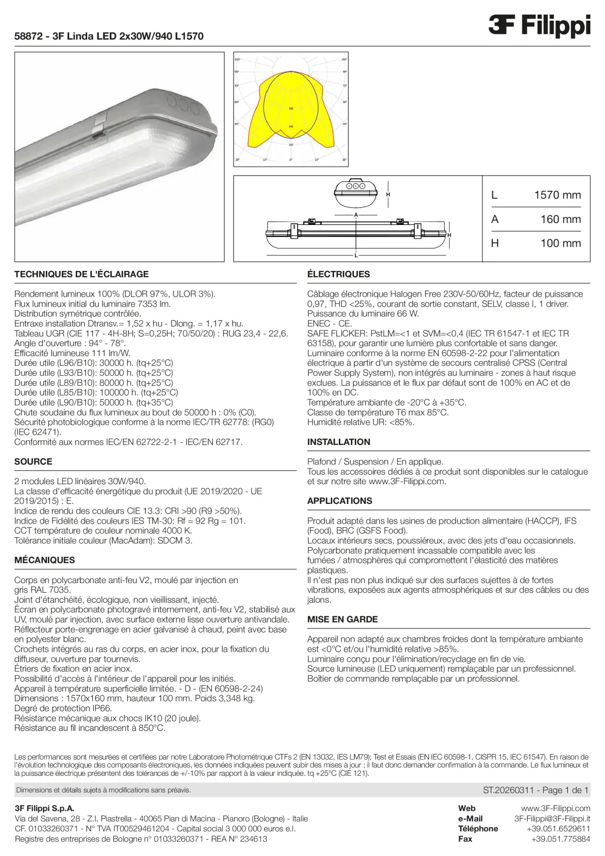 58872 - 3F Linda LED 2x30W-940 L1570 - Datasheet - fr