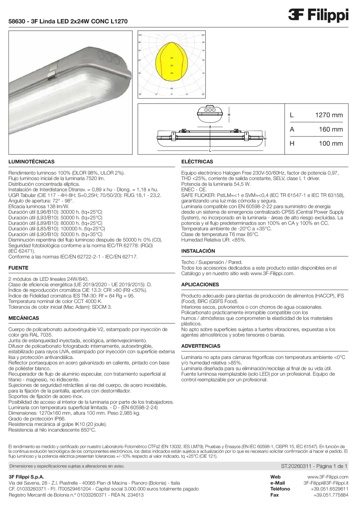 58630 - 3F Linda LED 2x24W CONC L1270 - Datasheet - es