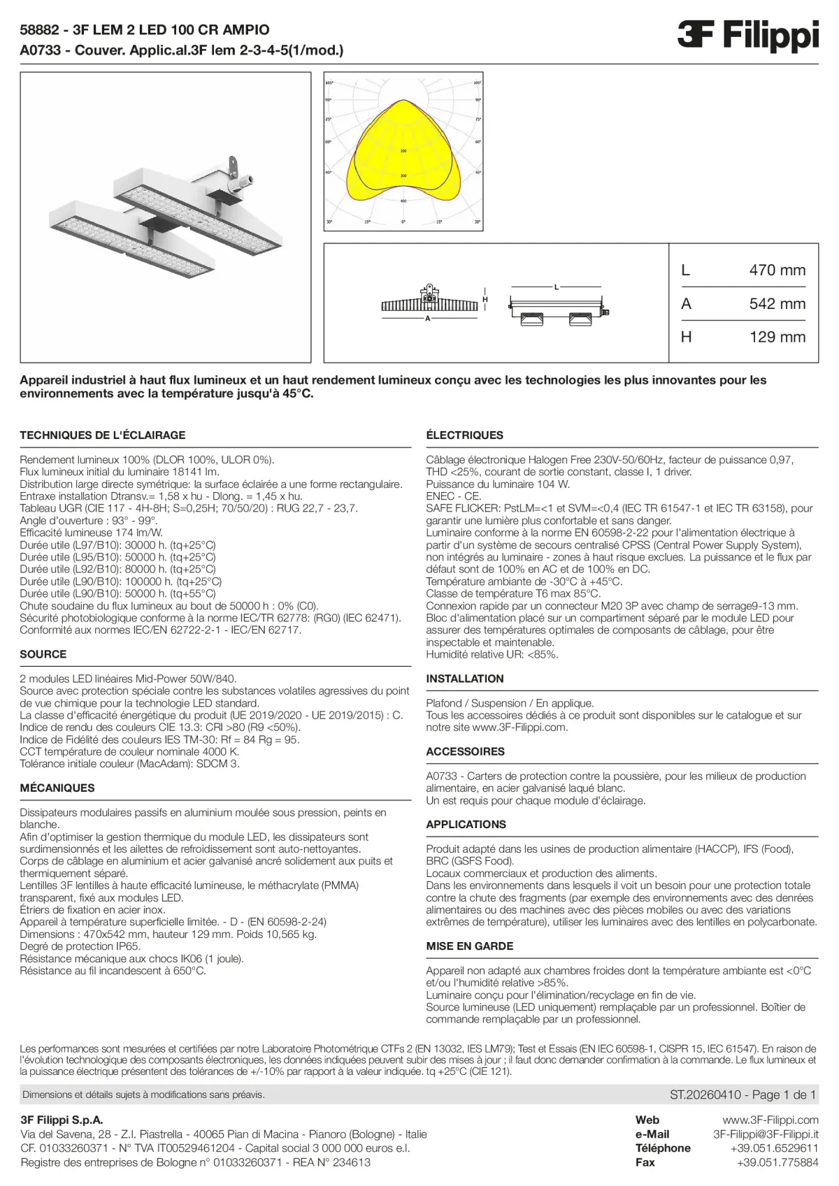 58882+A0733 - 3F LEM 2 LED 100 CR AMPIO + FOOD - Datasheet - fr