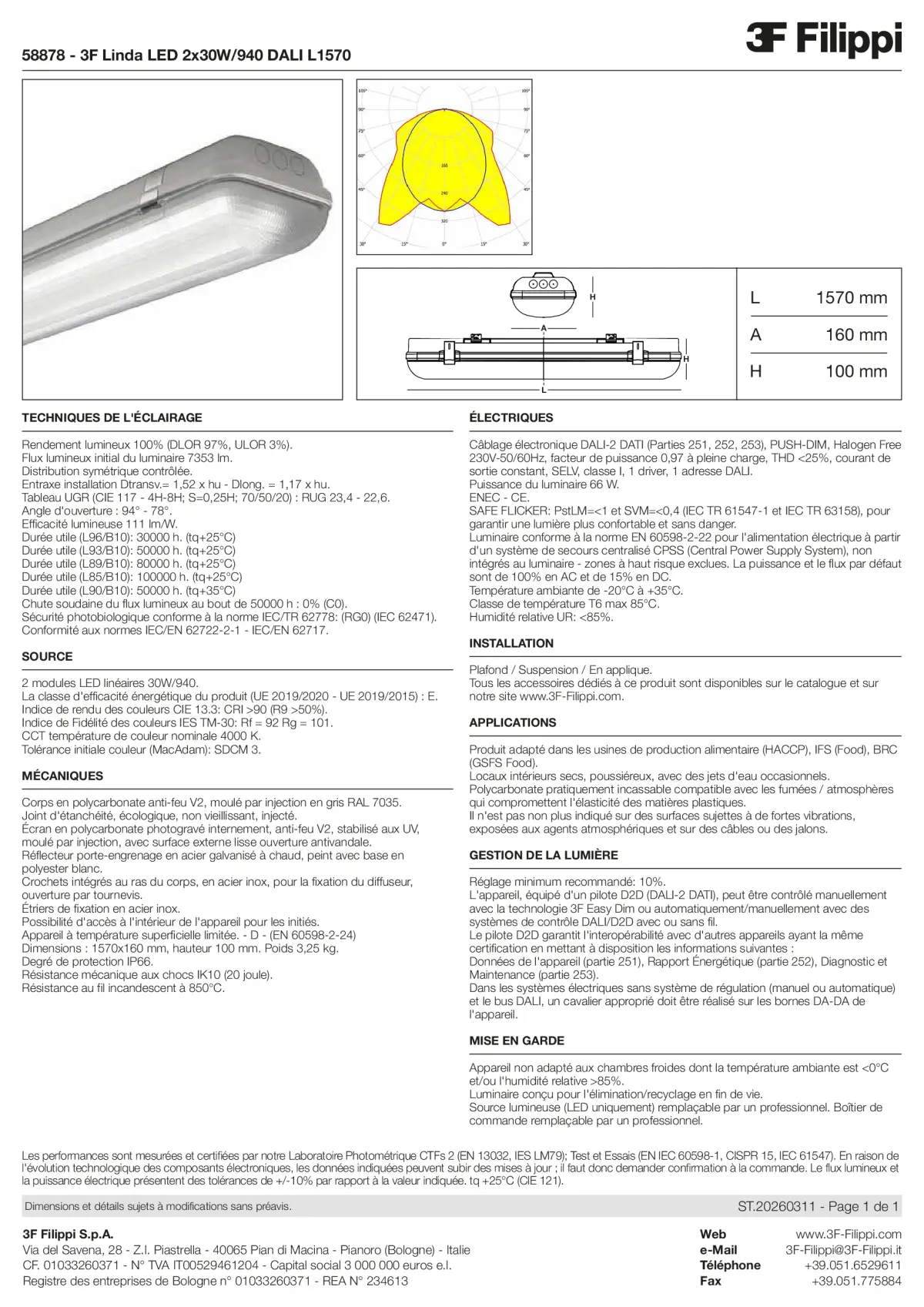 58878 - 3F Linda LED 2x30W-940 DALI L1570 - Datasheet - fr