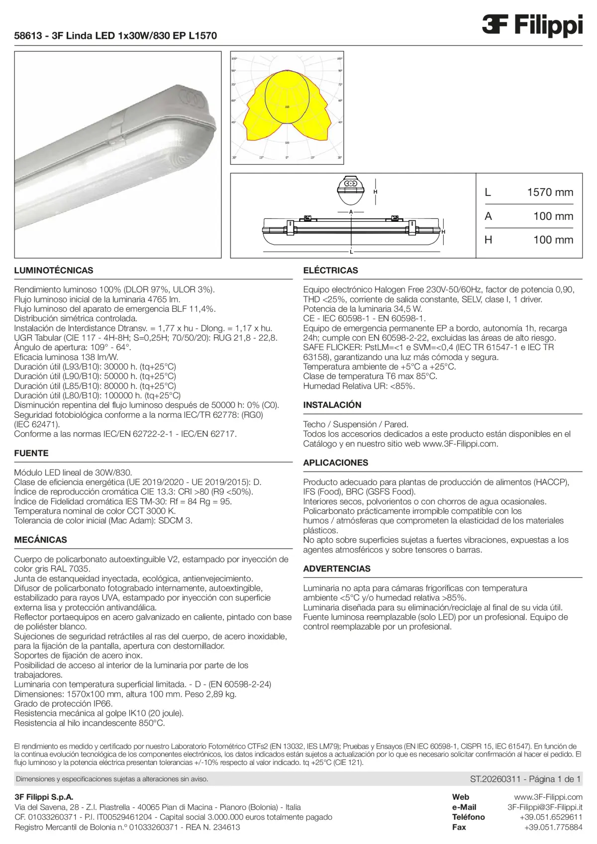 58613 - 3F Linda LED 1x30W-830 EP L1570 - Datasheet - es