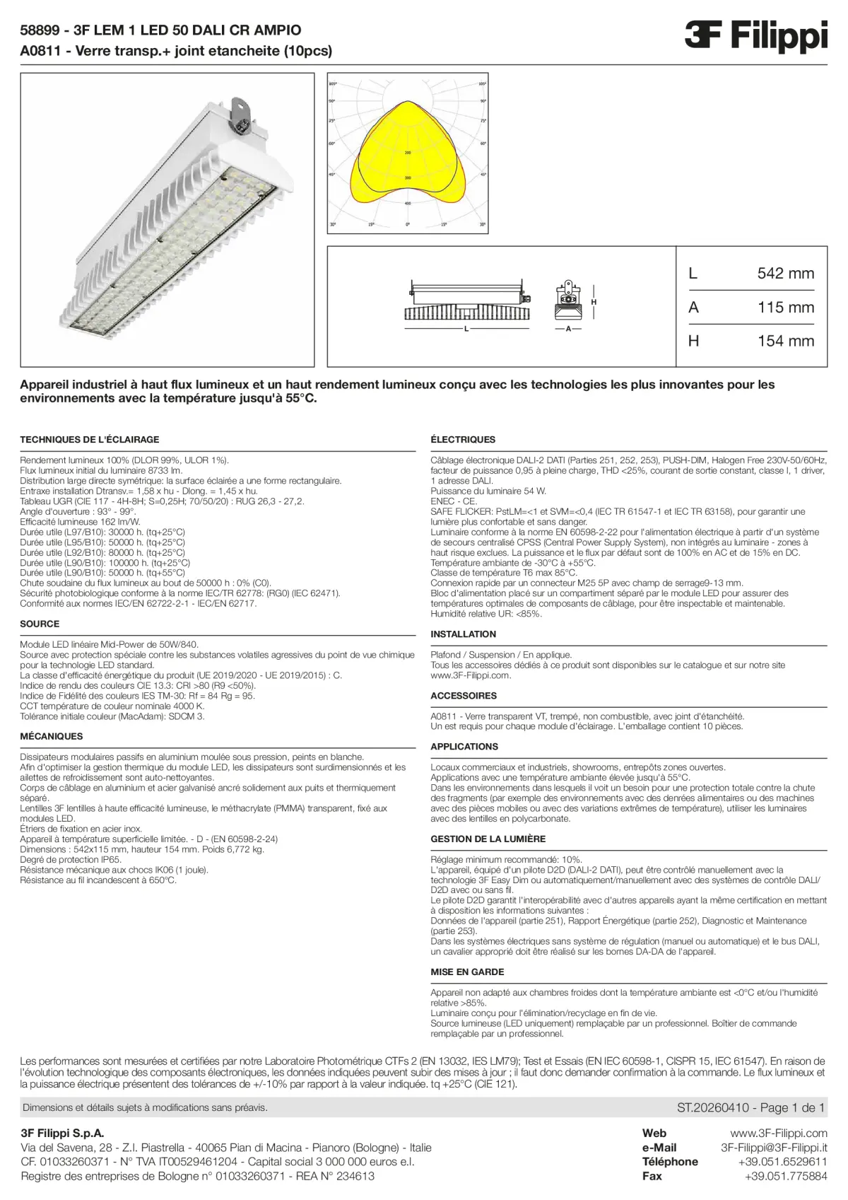 58899+A0811 - 3F LEM 1 LED 50 DALI CR AMPIO + VT - Datasheet - fr