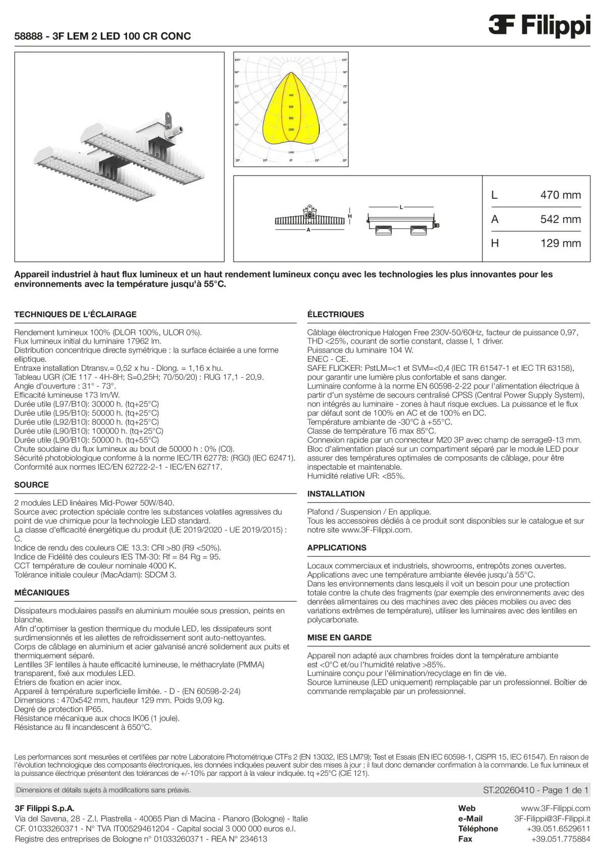 58888 - 3F LEM 2 LED 100 CR CONC - Datasheet - fr