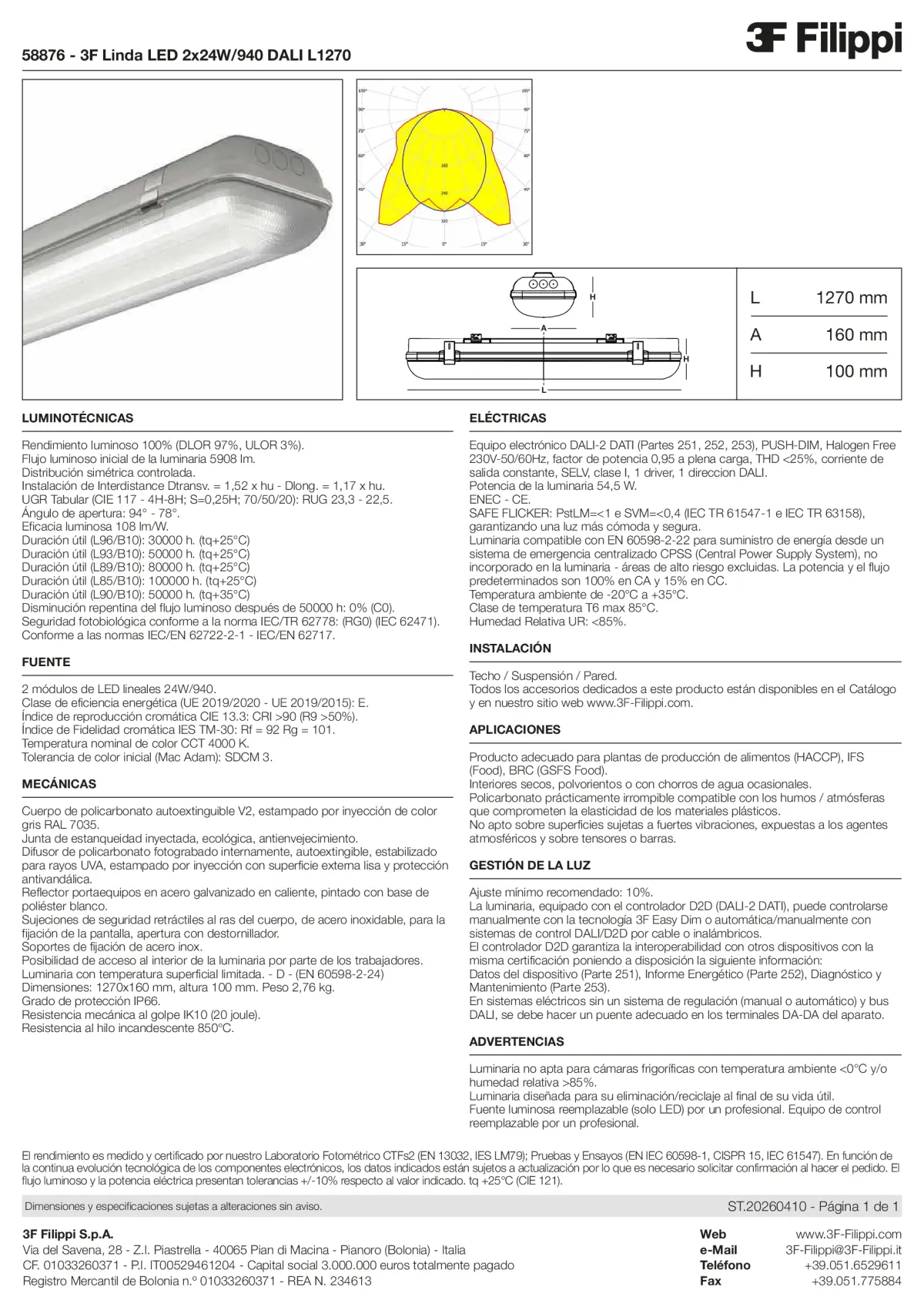 58876 - 3F Linda LED 2x24W-940 DALI L1270 - Datasheet - es