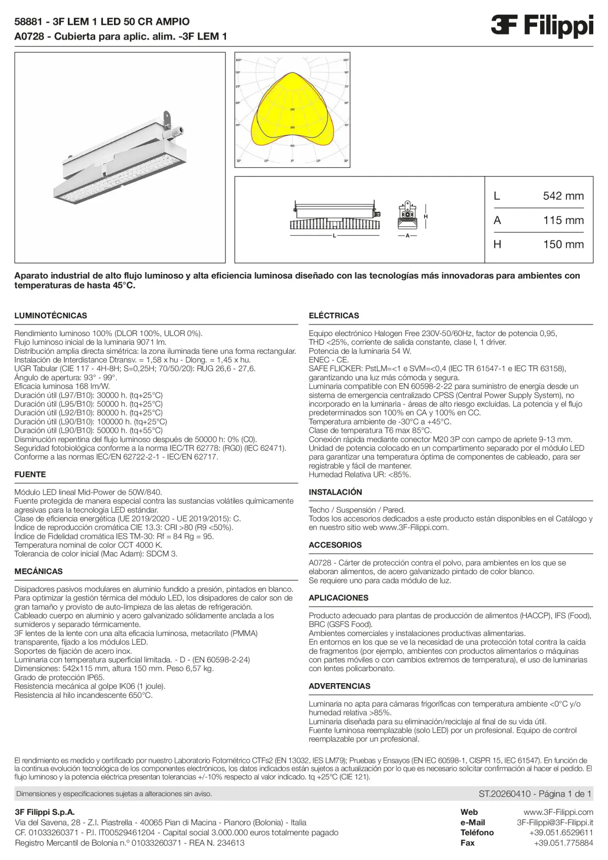 58881+A0728 - 3F LEM 1 LED 50 CR AMPIO + FOOD - Datasheet - es