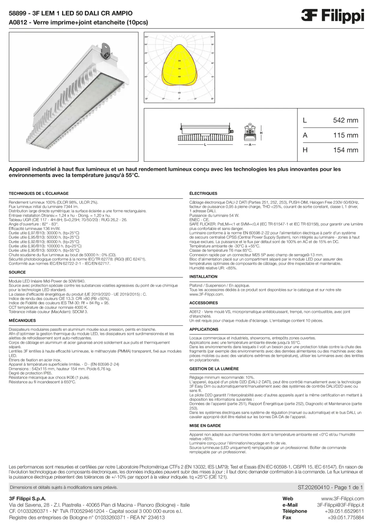 58899+A0812 - 3F LEM 1 LED 50 DALI CR AMPIO + VS - Datasheet - fr