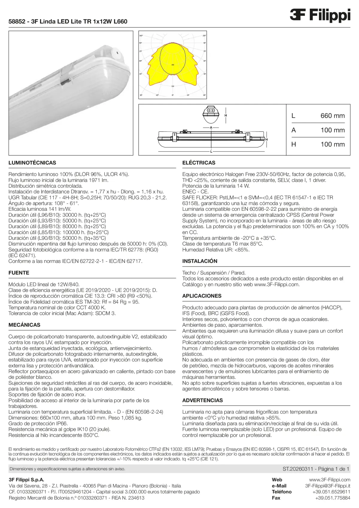 58852 - 3F Linda LED Lite TR 1x12W L660 - Datasheet - es
