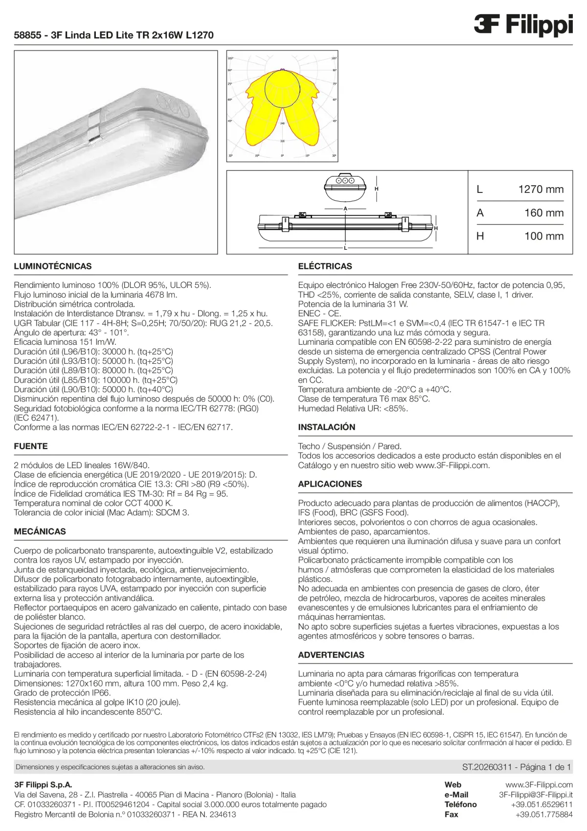 58855 - 3F Linda LED Lite TR 2x16W L1270 - Datasheet - es