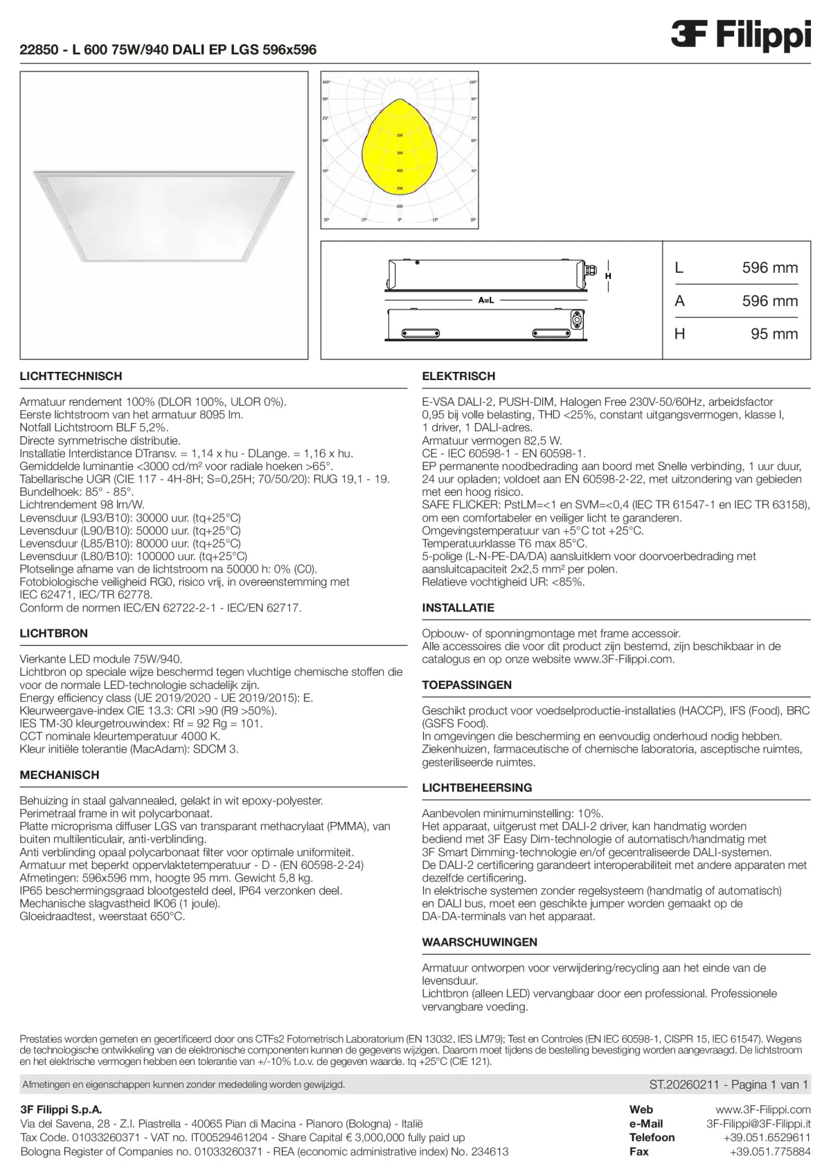 22850 - L 600 75W-940 DALI EP LGS 596x596 - Datasheet - nl