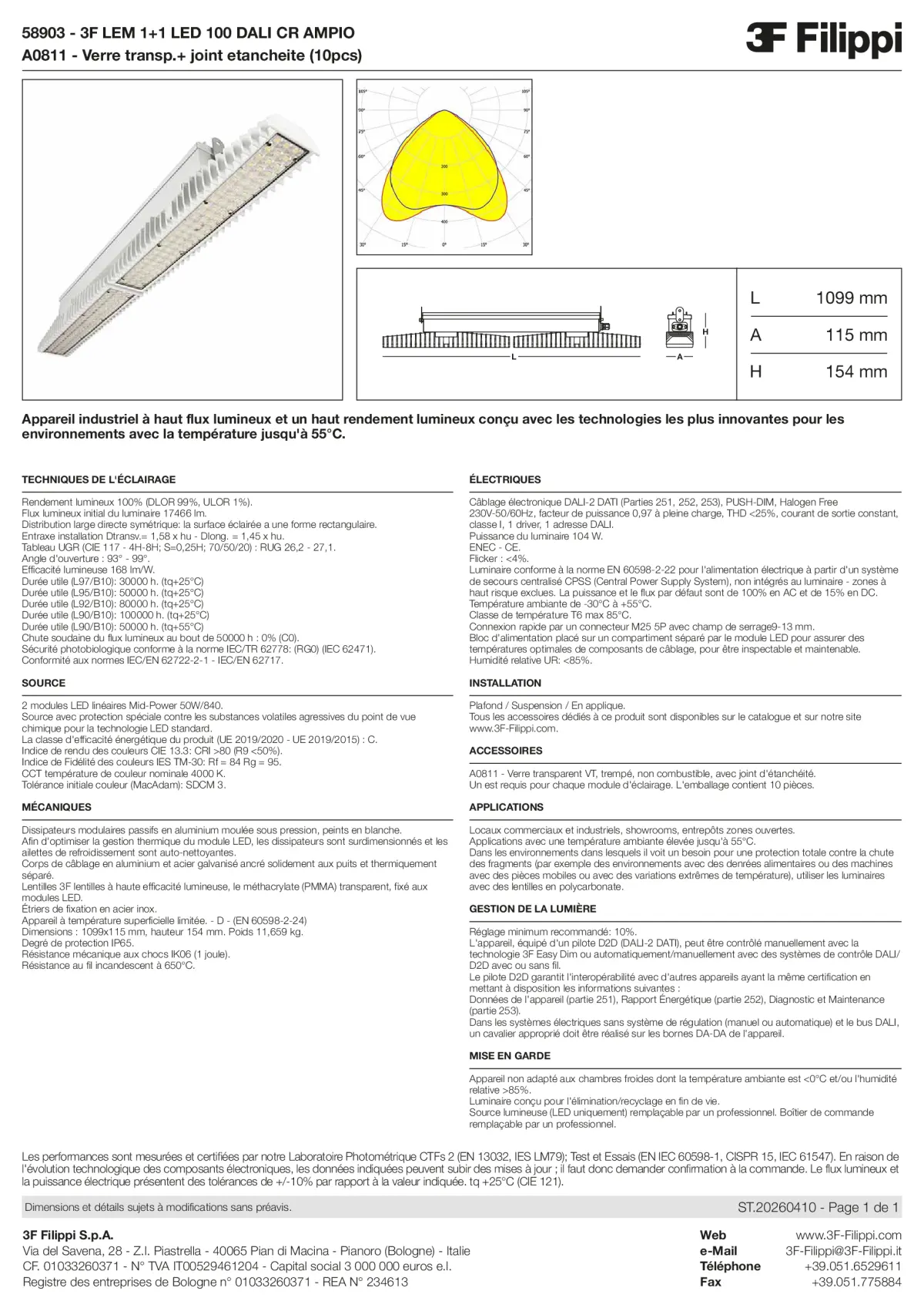 58903+A0811 - 3F LEM 1+1 LED 100 DALI CR AMPIO + VT - Datasheet - fr
