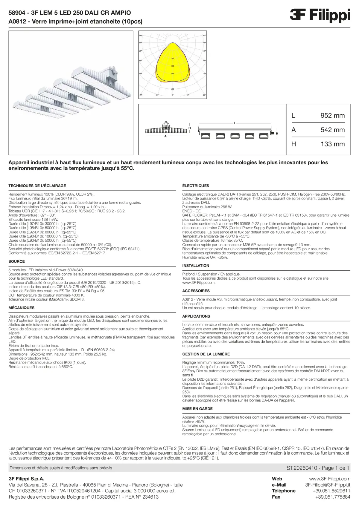 58904+A0812 - 3F LEM 5 LED 250 DALI CR AMPIO + VS - Datasheet - fr