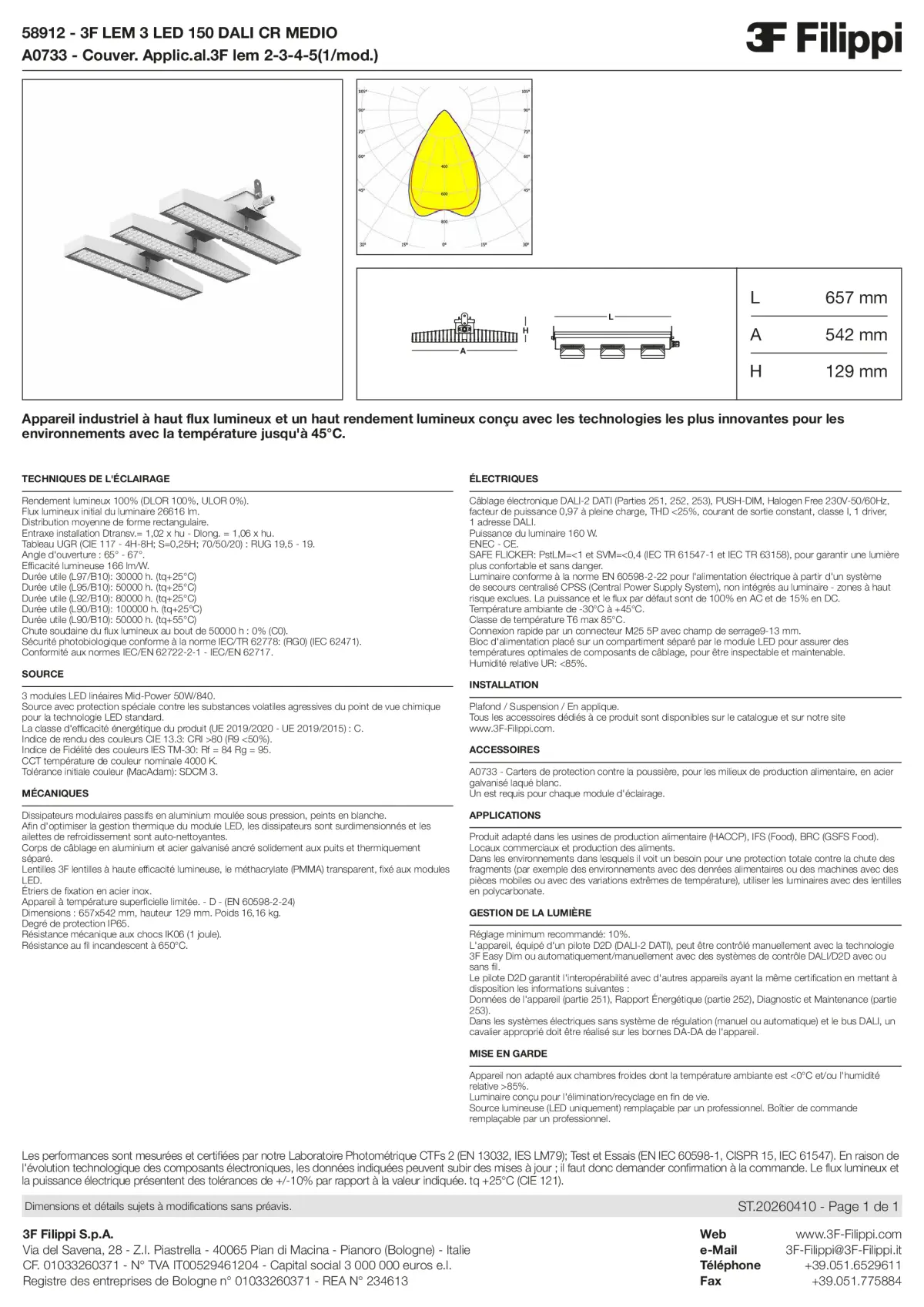 58912+A0733 - 3F LEM 3 LED 150 DALI CR MEDIO + FOOD - Datasheet - fr