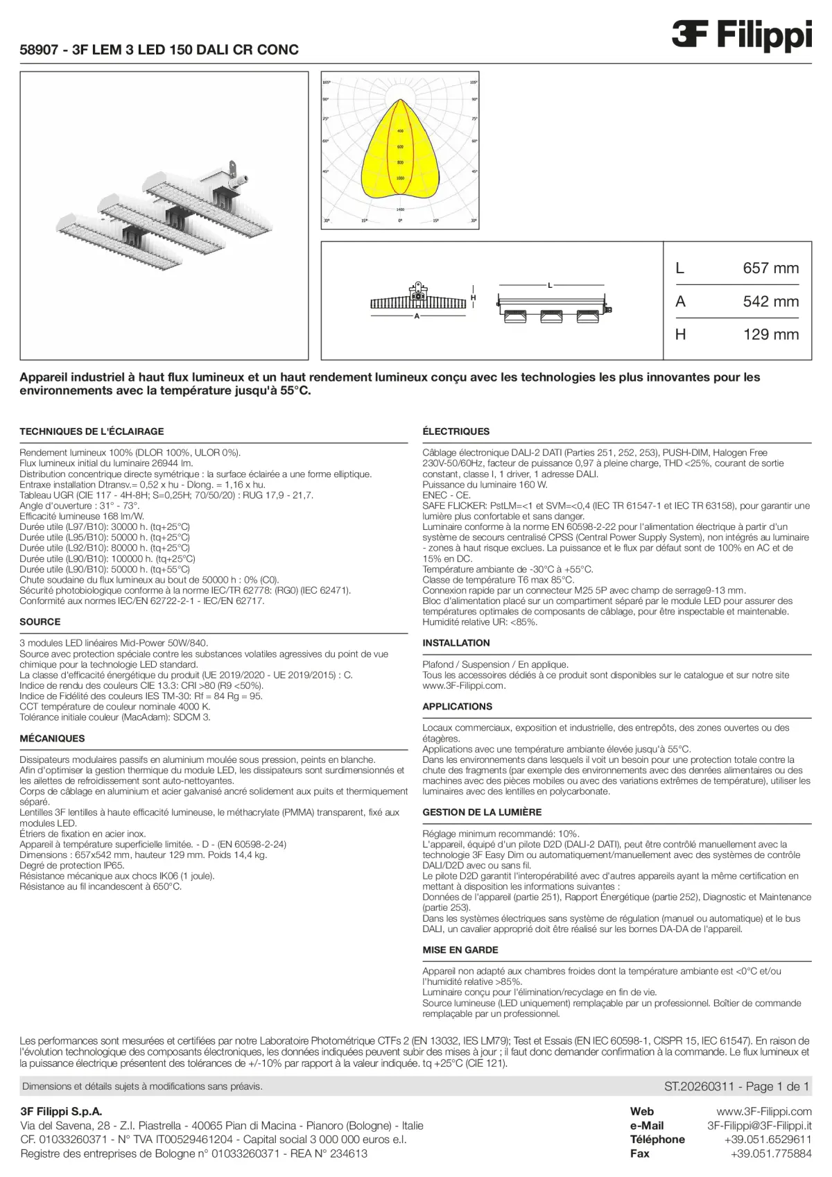 58907 - 3F LEM 3 LED 150 DALI CR CONC - Datasheet - fr