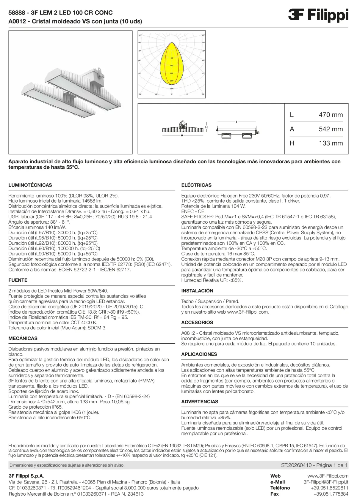 58888+A0812 - 3F LEM 2 LED 100 CR CONC + VS - Datasheet - es